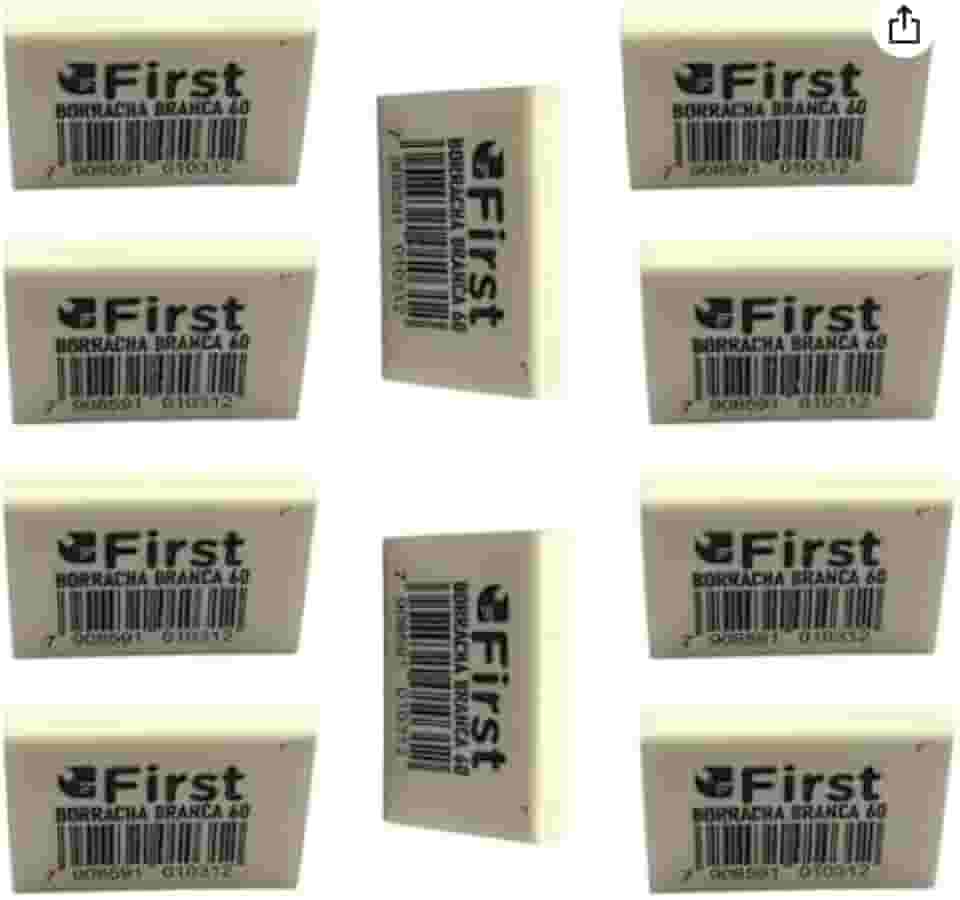 First Borracha Branca Termoplástica, Kit com 60 Unidades, Material TPR Atóxico, 3 x 2 x 0,5 cm, para Uso Escolar e Escritório