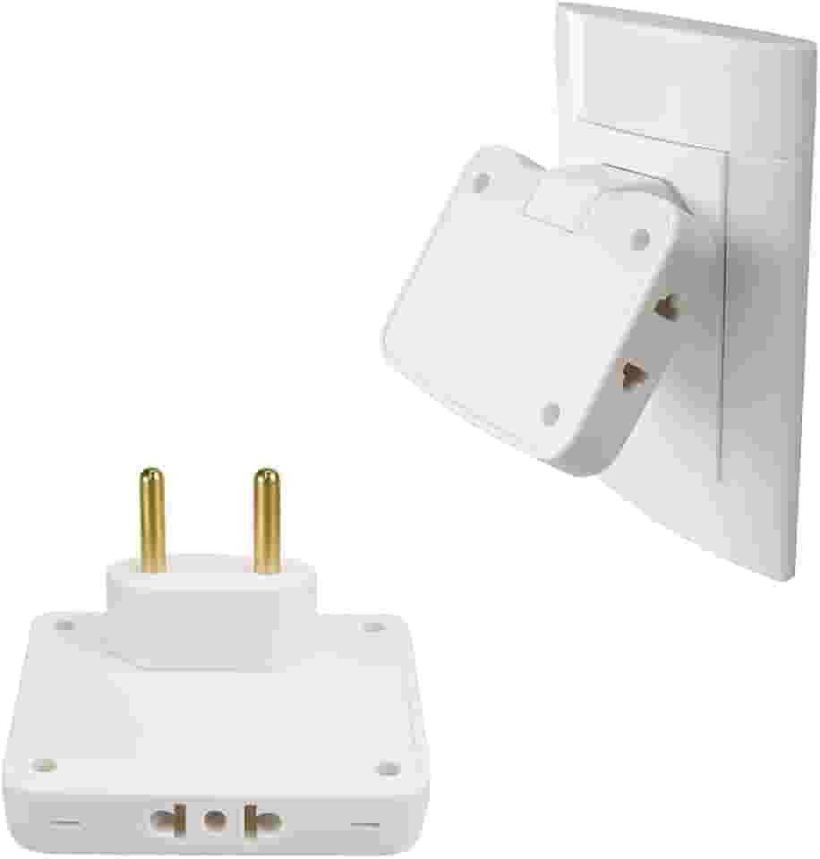 Adaptador de Tomada Articulável 3 Saídas 10A Bivolt 127V/ 220V Sistema Dobrável 90 Graus