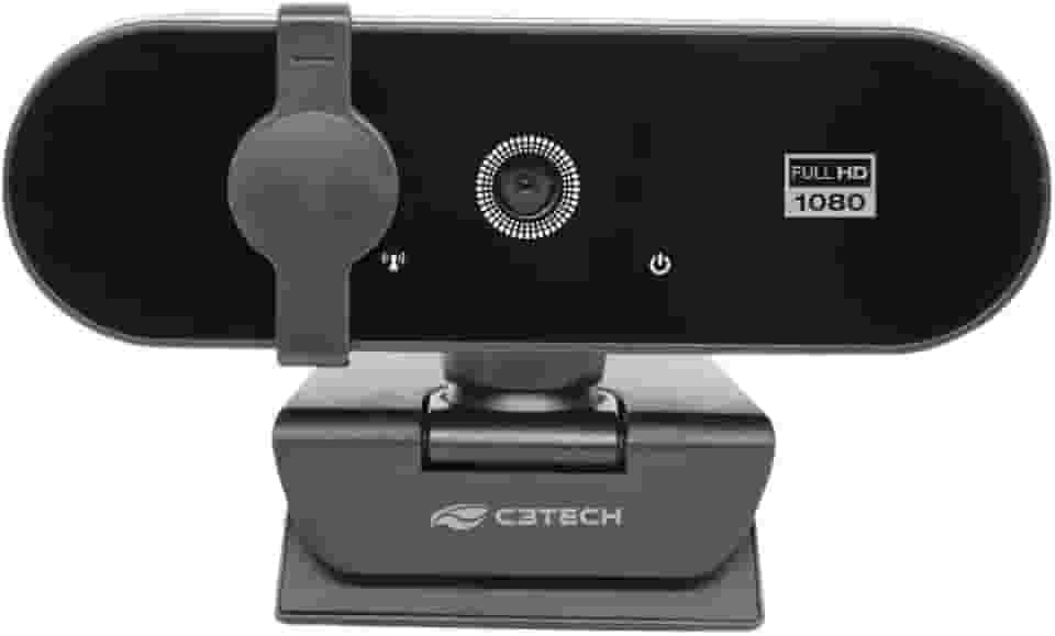 C3Tech WebCam WB-150BK Preto Full HD 1080PIxels, microfone embutido, Sensor CMOS, Tampa de privacidade, captura de video em HD 1920X1080