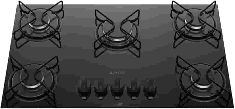 Cooktop 5 Bocas Atlas Agile Up Preto com Mesa de Vidro e Mega Chama Bivolt