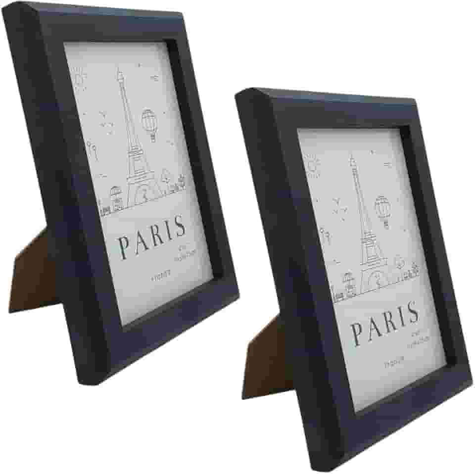 2 Porta-Retratos Decorativo Paris 10x15 cm – Moldura Preta Minimalista – Ideal para Sala, Quarto, Escritório ou Presente Criativo