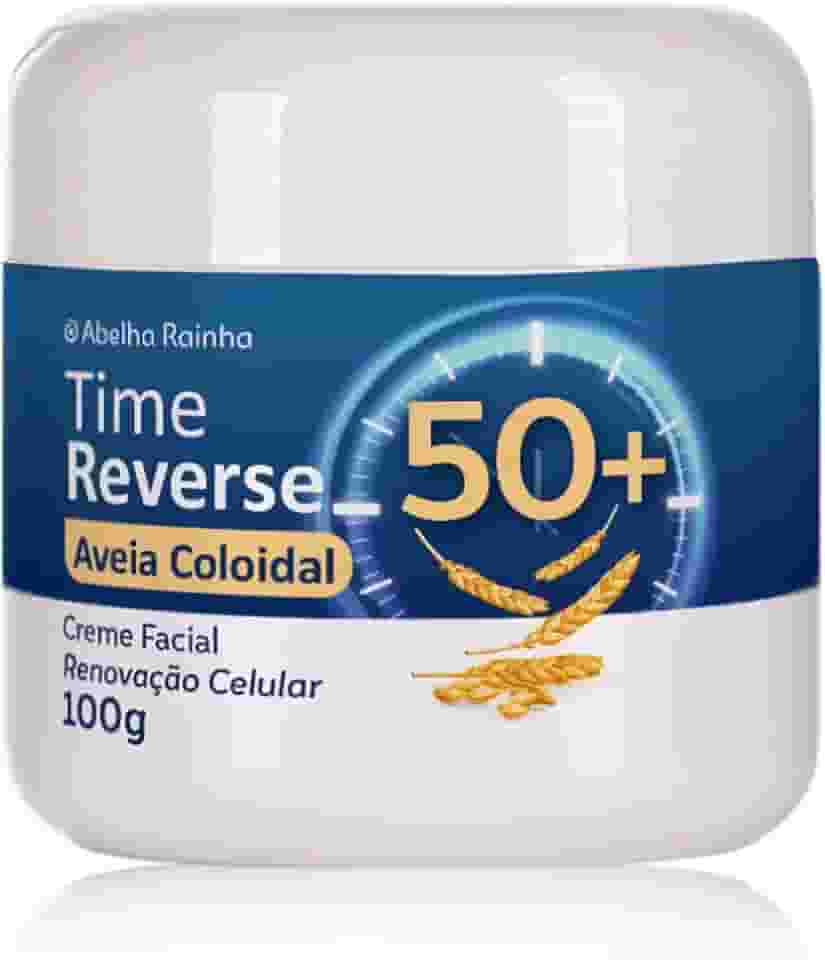 Abelha Rainha Time Reverse 50+, Creme Facial Renovação Celular com Aveia Coloidal, Ácido Glicólico e Vitaminas A e E, 100g