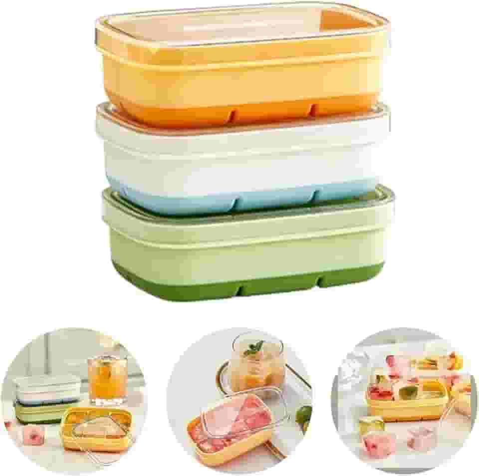 Kit 3 Mini Formas Gelo Silicone com Tampa Tempero Papinha de Bebe 6 cubo