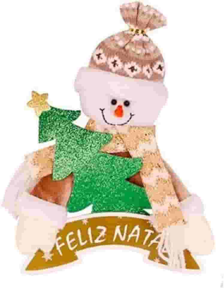 Enfeite de Porta Natalino em Feltro, 37x20 cm, Decoração Artesanal para Natal (Boneco de Neve Bege)