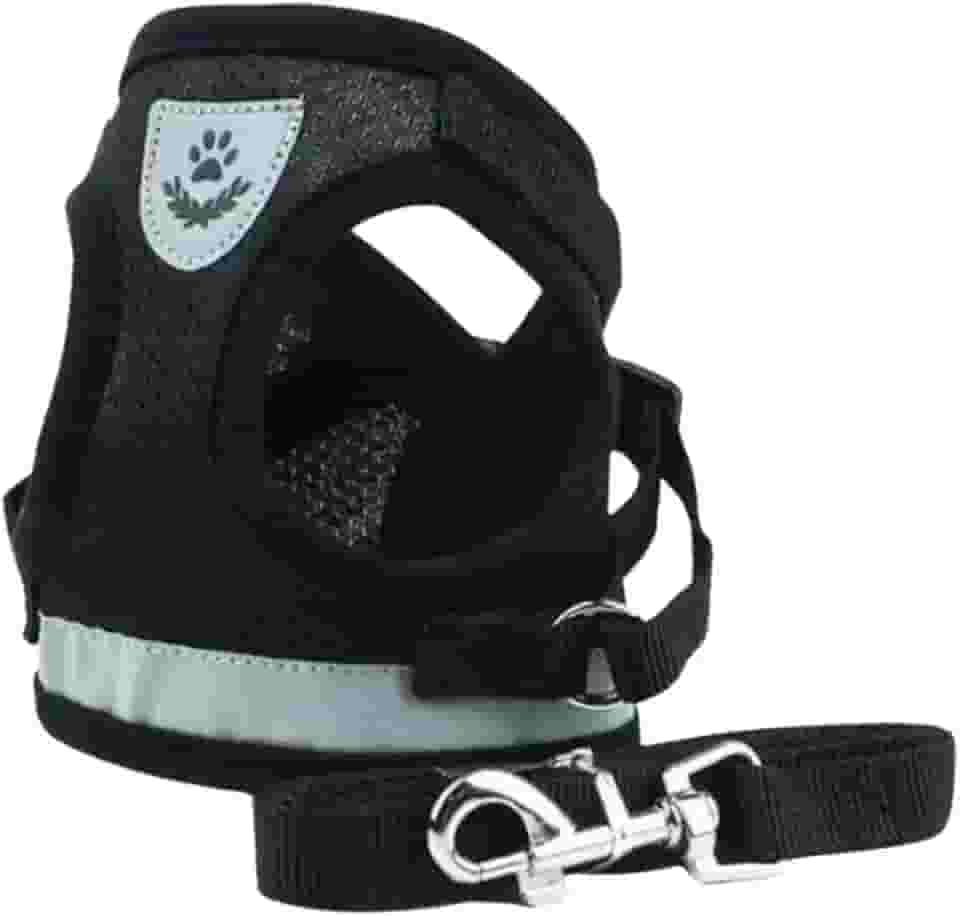 Coleira Peitoral para Cachorros e Gatos com Colete Reflexivo Regulável e Guia de Passeio (PRETO, XL)