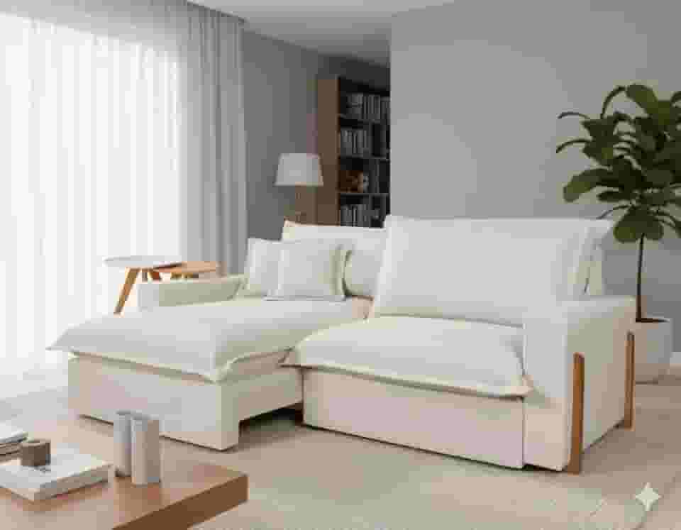 Sofá Retrátil e Reclinável Dubai, Estofado em Molas ensacadas, 2,10m. (Cru)