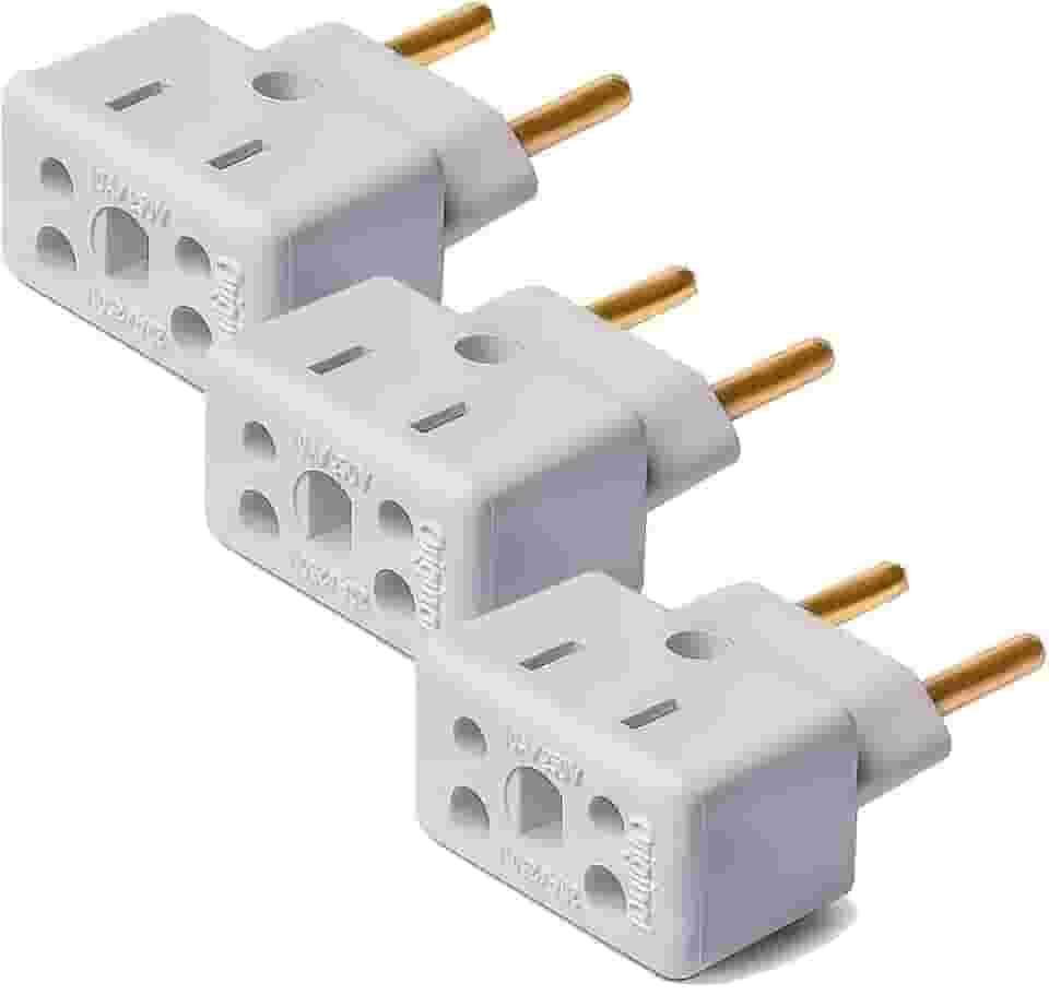 Adaptador de Tomada, 10A/20A, 250V, Bivolt 110V/220V, Pino Grosso, 3 Unidades