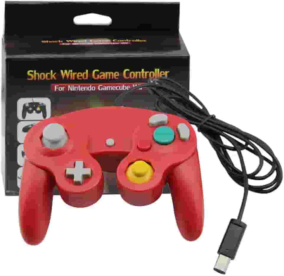 TechBrasil Controle Game Cube Vermelho para Wii/U Switch/PC com Vibração e Conexão USB