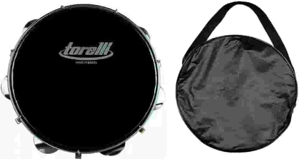 Pandeiro injetado black 10'' preto pele preta Torelli TP301 com Bag