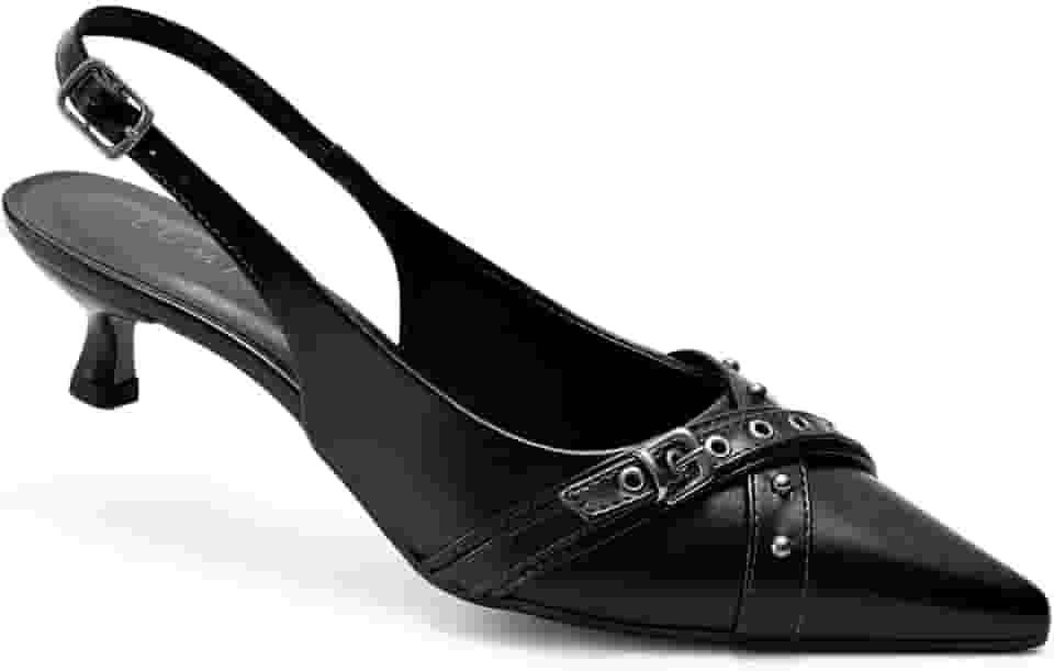 Scarpin Feminino Lumiss Slingback Salto Fino Baixo Tachas Bico Fino