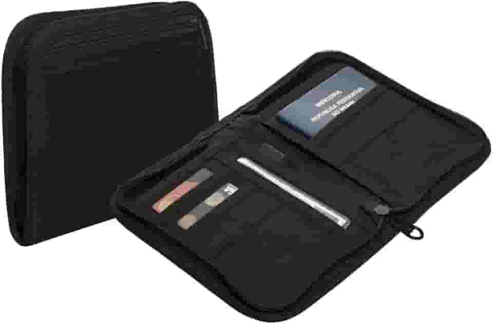 LYOR - Porta Documentos e Passaporte de Poliéster Preto 18cm x 13cm x 3cm