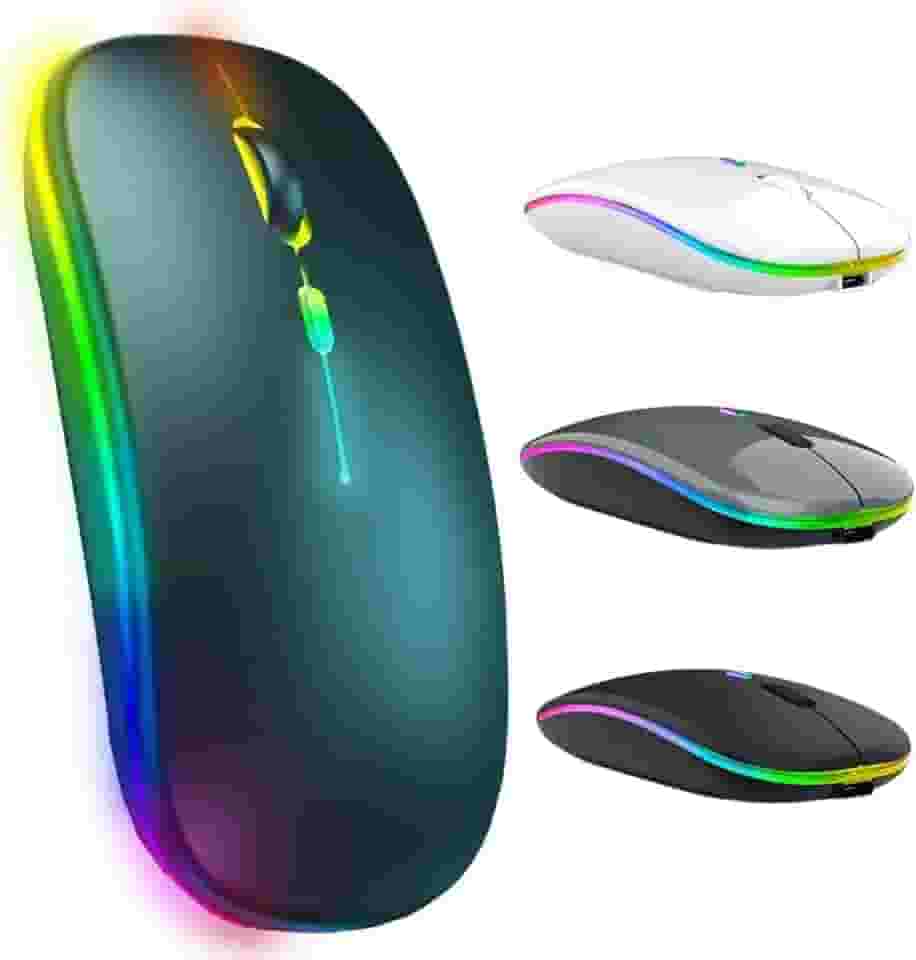 Mouse Óptico Sem Fio Recarregável Wireless Com Led RGB Colorido Ultrafino Ergonômico Usb 2.4 Ghz para Notebook Computador Pc Desktop TV Smart Premium [Marca Valuance]