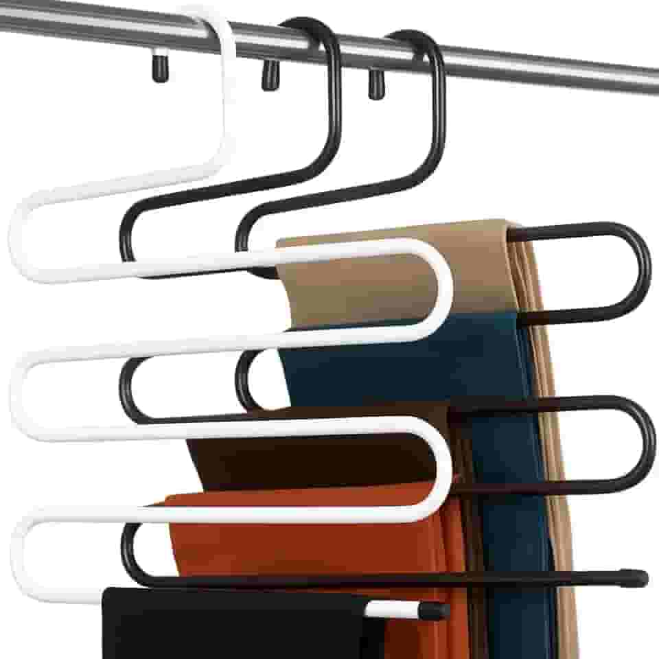 Cabide Organizador para Calças de Metal, 5 Divisórias, Kit com 2 Unidades, Preto e Branco