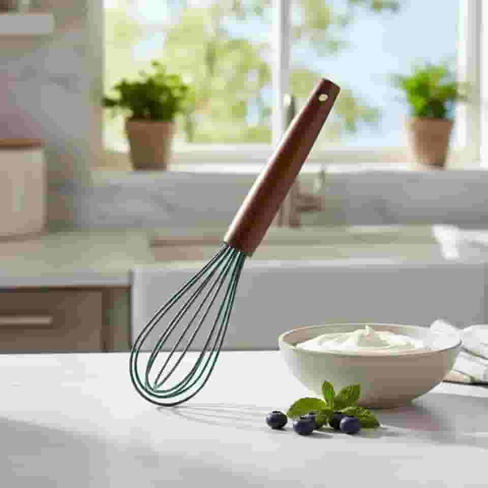 Fuê Fouet Batedor De Ovos De Silicone Cabo De Madeira Verde