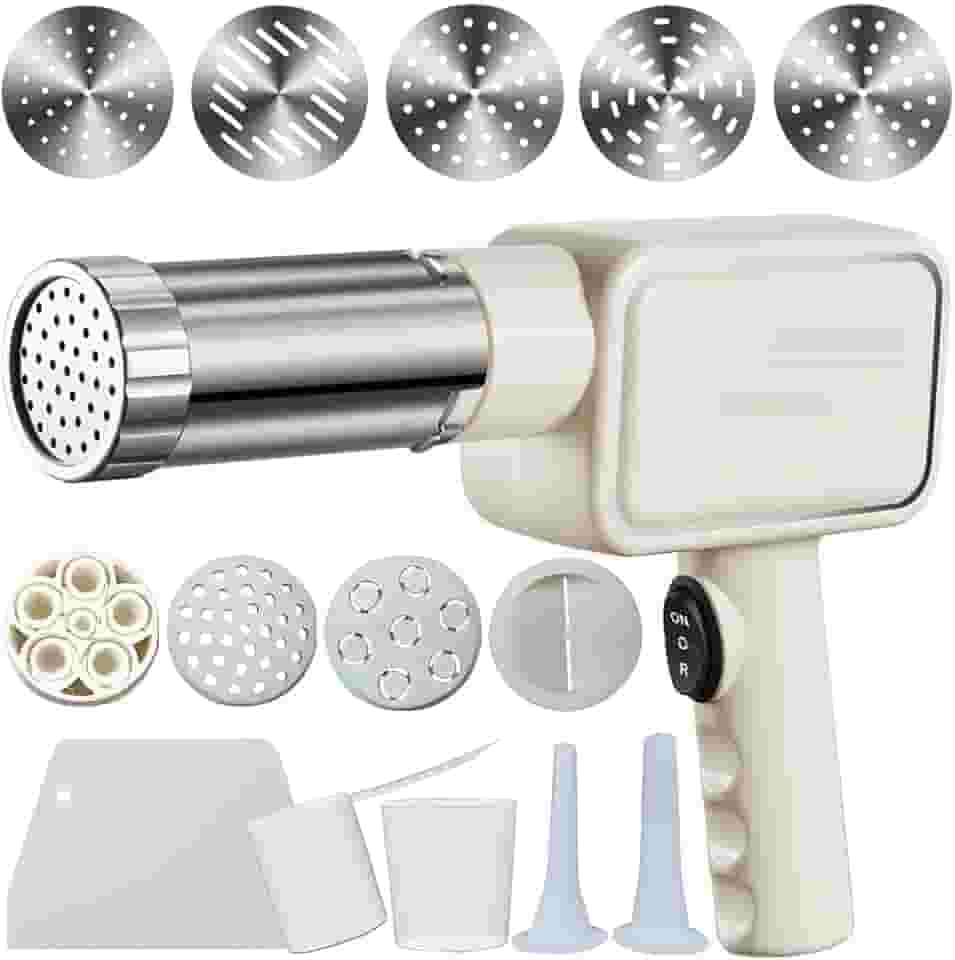 Máquina elétrica de massa, máquina de fazer macarrão portátil, máquina de macarrão sem fio, com moldes e cortador modeladores, branca