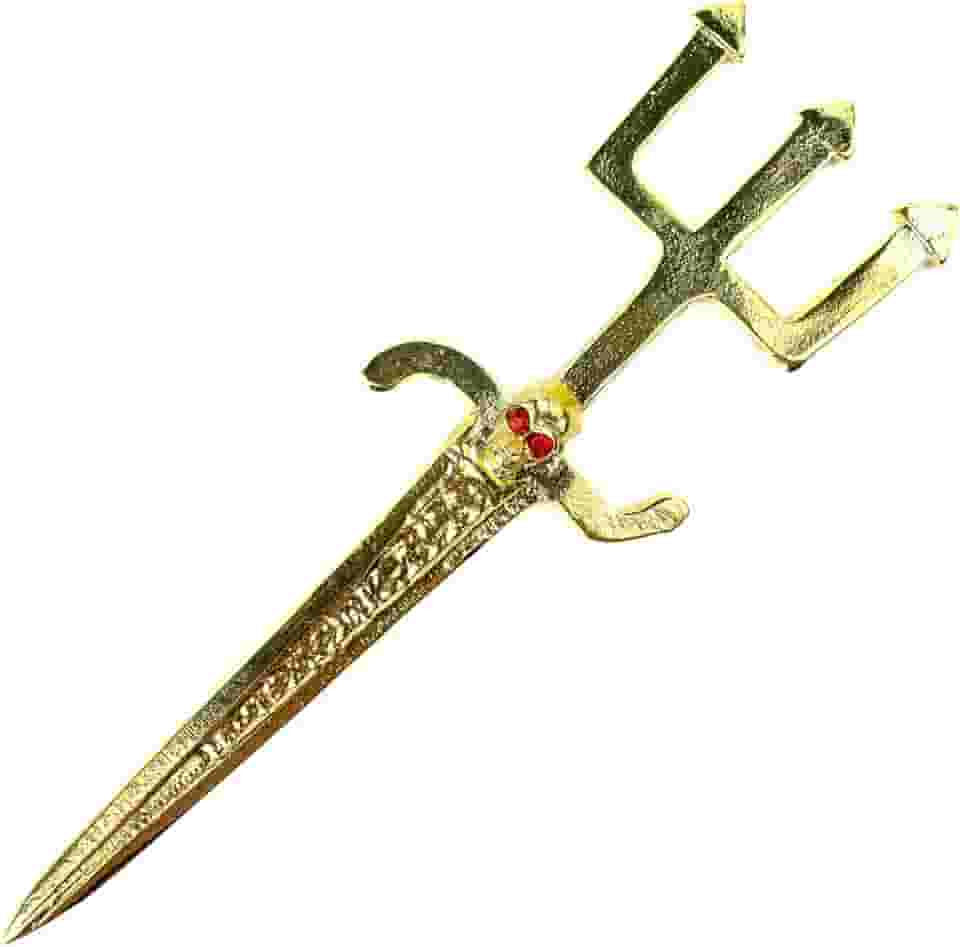 META ATACADO, Athame Exu com Tridente e Crânio em Metal Dourado 17 cm
