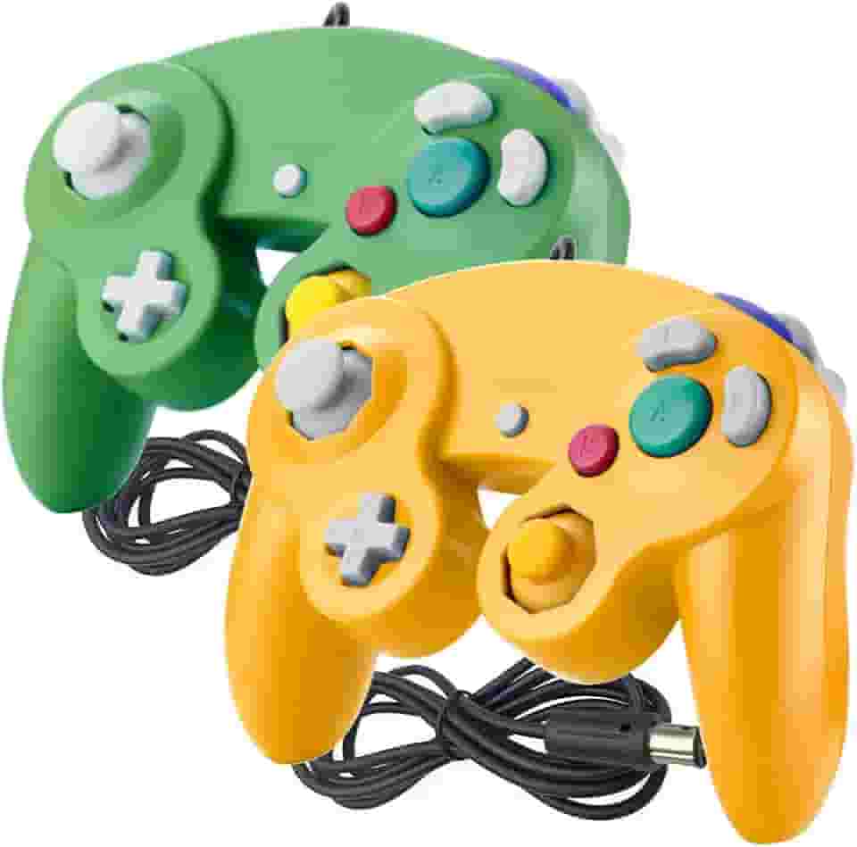 Reiso Controle Gamecube, pacote com 2 controles clássicos NGC com fio para cubo de jogo Wii (laranja e verde)