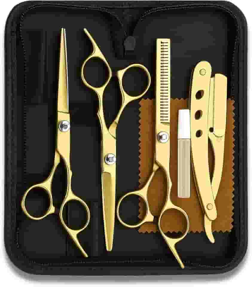 Kit Tesouras Profissionais Fio Navalha Fio Desbaste C/Pente e Presilhas Cabeleireiro Barbeiro Aparador Profissional PROLLENCE