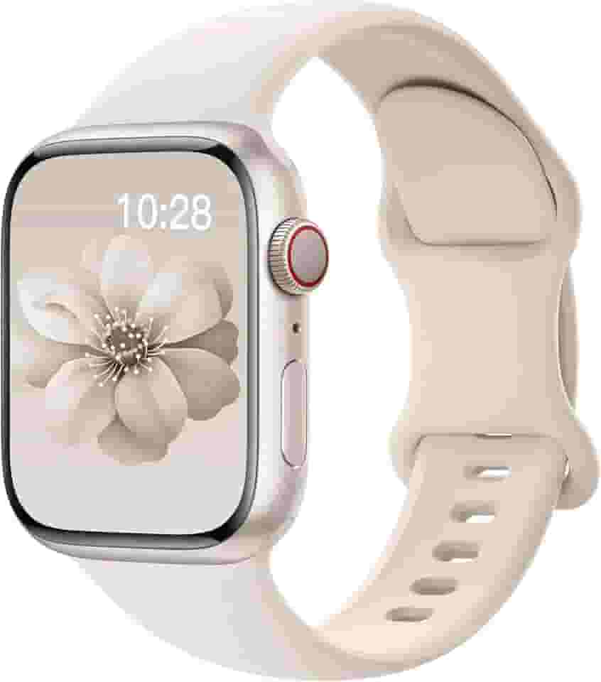 Pulseiras esportivas de silicone compatível com pulseiras de Apple Watch de 40 mm, 38 mm, 41 mm, 44 mm, 45 mm, 42 mm, 49 mm femininas e masculinas, pulseira de substituição esportiva macia e