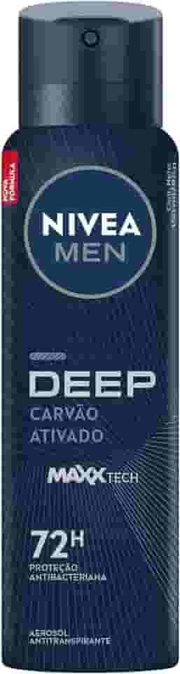 NIVEA MEN Desodorante Antitranspirante Aerossol Masculino Deep Original - Proteção prolongada de 48h, fórmula com carvão ativado, combate impurezas, antibacteriano, perfume prolongado
