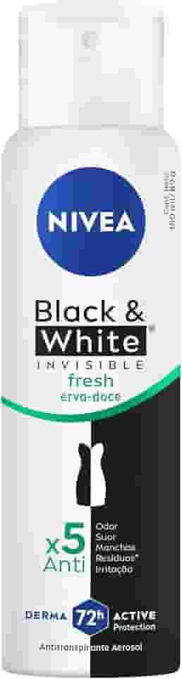NIVEA Desodorante Antitranspirante Aerossol Invisible Black & White Fresh 150ml - Proteção prolongada de 48h, cuidado suave, ação antibacteriana, fórmula 5 em 1: anti-manchas, anti-odor