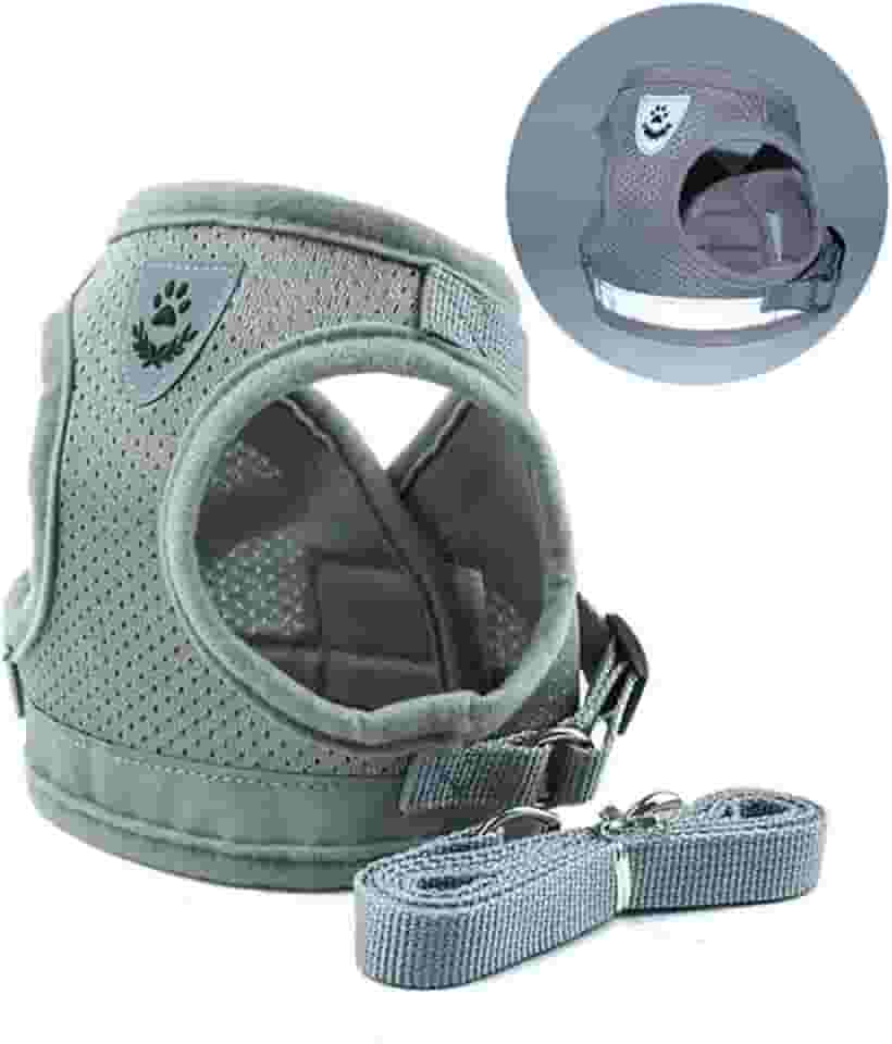 Coleira Peitoral para Cachorros e Gatos com Colete Reflexivo Regulável e Guia de Passeio (Cinza, P)