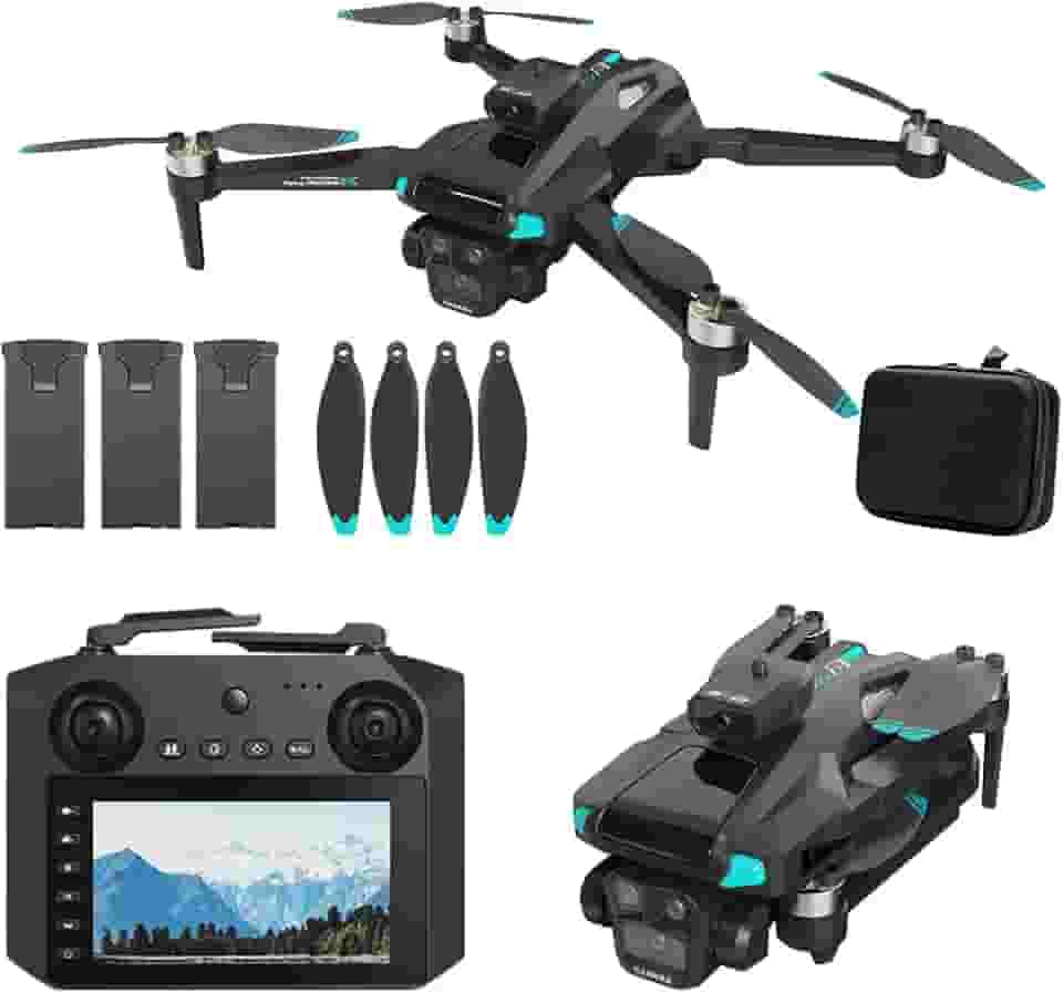 Drone para adultos, tela de 4,5 polegadas, controle remoto 5G com câmera, câmera HD 6K FPV vídeo ao vivo, gesto de altitude, selfie, uma tecla de decolagem, aterrissagem 3D flips, waypoint fly drone