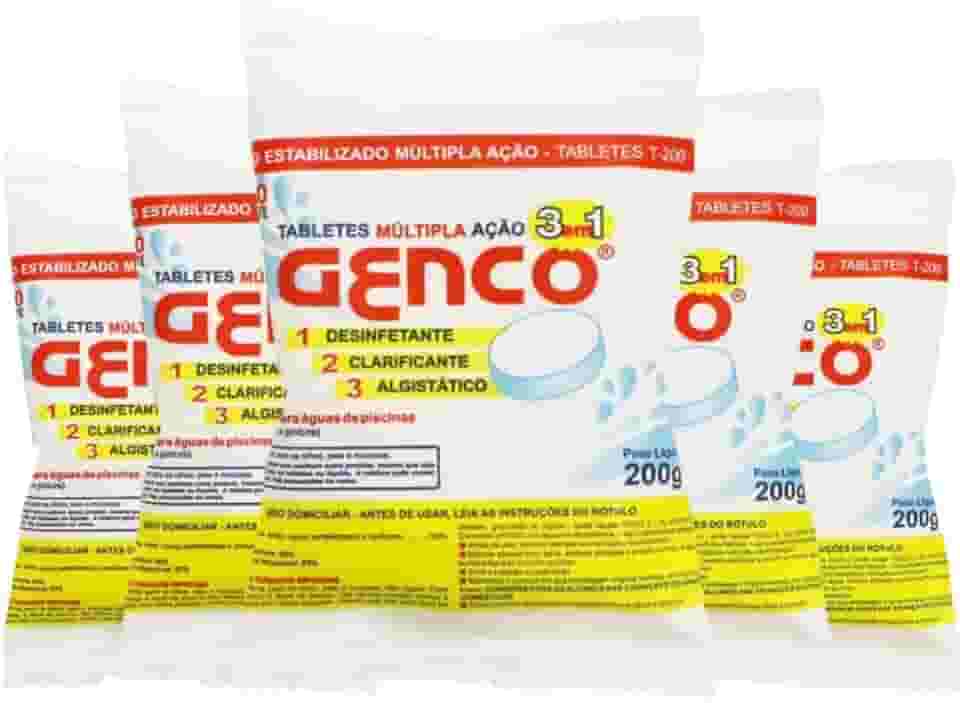 10 Pastilhas De Cloro Multiação T-200 Genco Para Piscina
