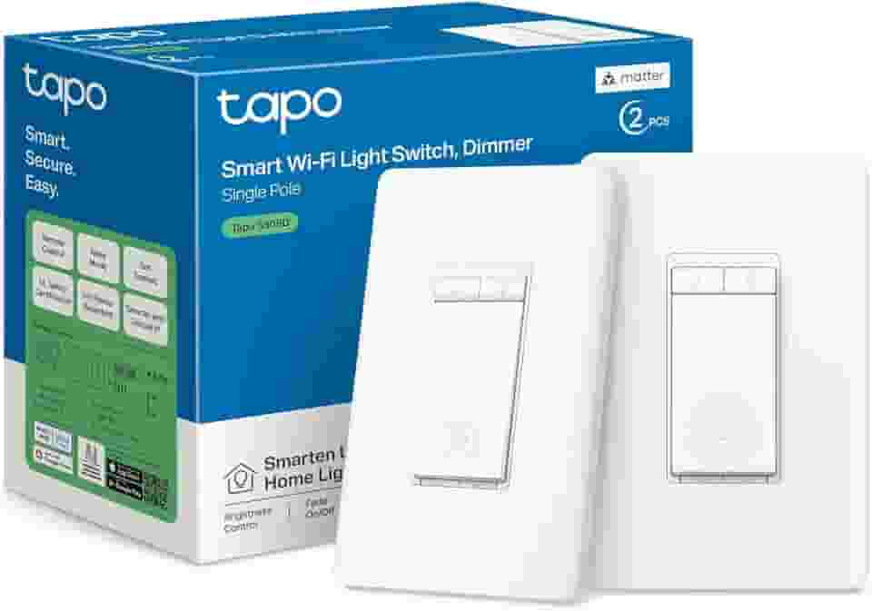 Interruptor de regulação inteligente TP-Link Tapo Matter: controle de voz com Siri, Alexa e Google Assistant, certificado UL, temporizador e programação, fácil instalação guiada, fio neutro necessário
