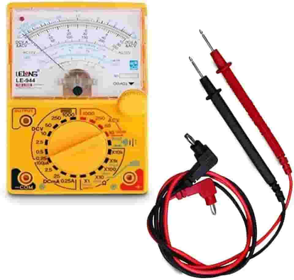 Multímetro Analógico Profissional BOM-6001 com Bip, Ponteiras, Medição de Tensão CC/CA até 1000V, Corrente 250mA, Resistência 10MΩ, Teste de Diodo, hFE, CAT II – Portátil e Preciso