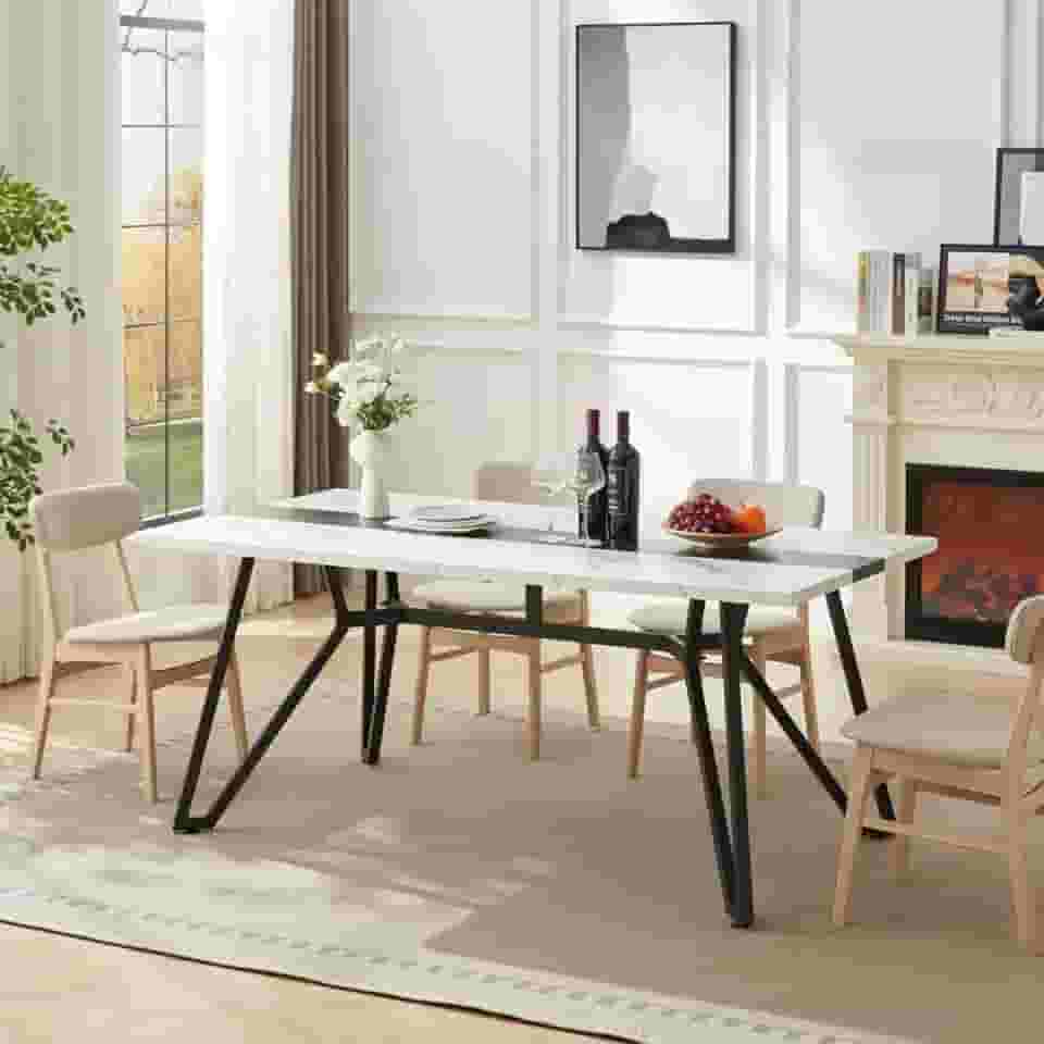 Nuvollo Mesa de cozinha retangular, mesas de sala de jantar, grande capacidade para 8 pessoas e mesa de MDF à prova d'água, mesa de sala de jantar para famílias grandes (branco + preto)