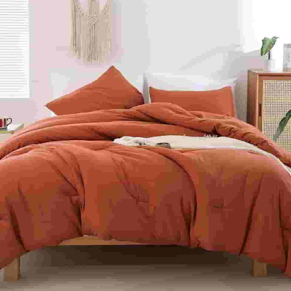 ROSGONIA Conjunto de edredom de terracota Queen - 3 peças (1 edredom e 2 fronhas) simples ferrugem cor sólida conjunto de edredom Queen para mulheres e homens - edredom reversível de microfibra quente para todas as estações