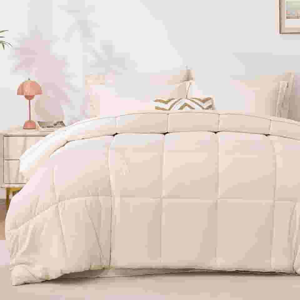 Love's cabin Conjunto de edredom king size bege, 7 peças, cama king size em uma bolsa, 1 edredom para todas as estações, 1 lençol de cima, 1 lençol com elástico, 2 fronhas e 2 fronhas