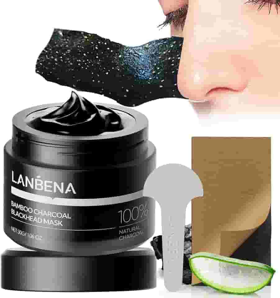 LANBENA Máscara Removedora de Cravo de Carvão de Bambu 2.0 Atualizada, Tiras de Nariz de 60 Unidades, Máscara Facial Removível, Limpador de Espinhas de Poros, Purificador de Nariz de Morango, Limpeza Profunda para Todos Os Tipos de Pele, 30G/1,05 Onças