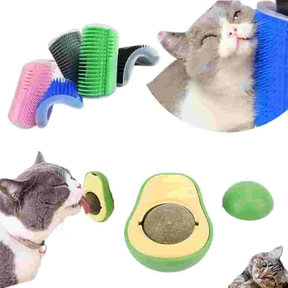 2 Brinquedo Para Gato Catnip Bola Erva Gatos + Coçador Escova Maçageador para gato