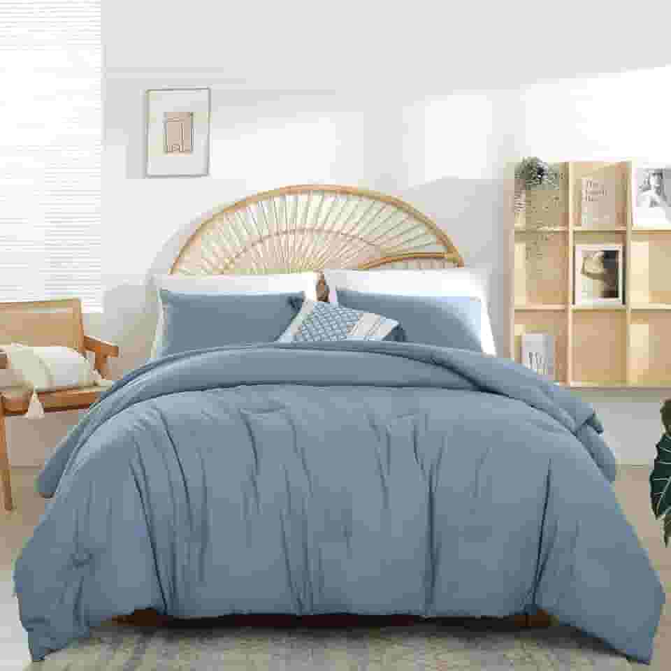 weigelia Conjunto de edredom king azul empoeirado – Conjunto de cama com 3 peças, leve, azul acinzentado, macio, para todas as estações (1 edredom, 2 fronhas)