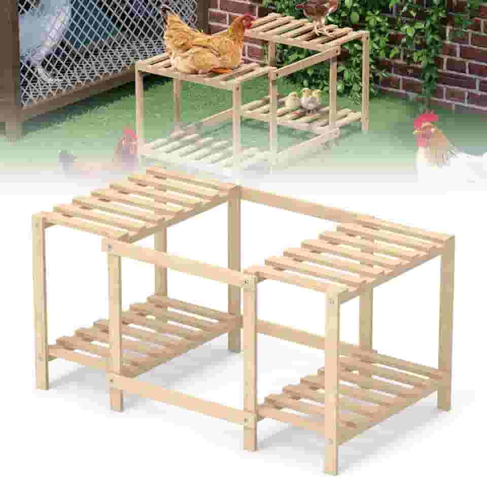 Flehomo Poleiro de frango, barras de madeira com escada para galinheiro e academia de galinhas, brinquedo para pintinhos e galinhas