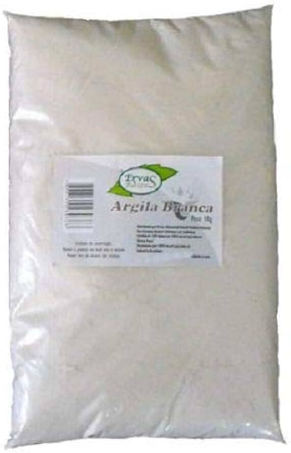 Argila Branca 100% Pura Pacote de 1 Kg Ervas e Raízes