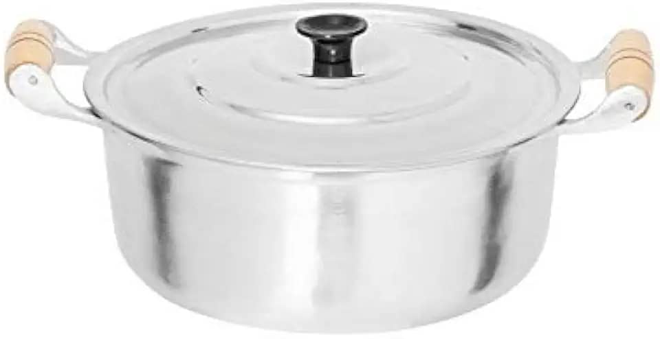 OkayShop Panela Caçarola Grande Alumínio Batido Fundido Grosso N 30 - 6.7L - Prata - Com Tampa - Para Gás e Lenha