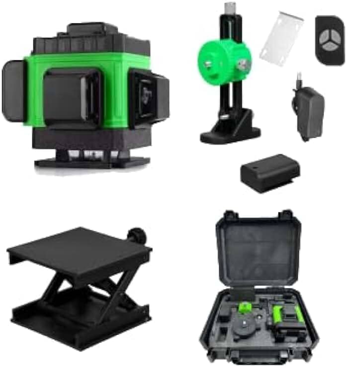 Nível Automático Infravermelho a Laser 3D de 12 Linhas com Controle Remoto, Alcance de 30m, Maleta, Tripé e Fixador de Parede – Precisão e Versatilidade para Construção.