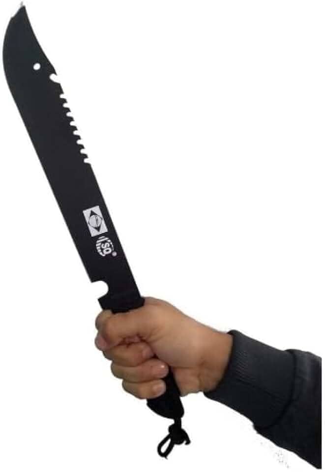 Machado Tático Militar em Aço Inoxidável, 31cm, com Bainha, Lâmina Preta 17cm, Cabo Emborrachado Antideslizante, para Camping, Pesca, Trilha
