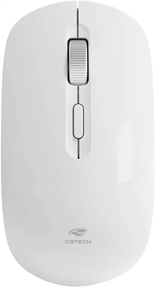 Mouse Sem Fio C3Tech M-W80WH Branco bateria Recarregável, Ergonomico, Ambidestro, Botão Scroll Metálico, 1600 DPI, Silencioso, Compatível com Windows, Linux, MacOS