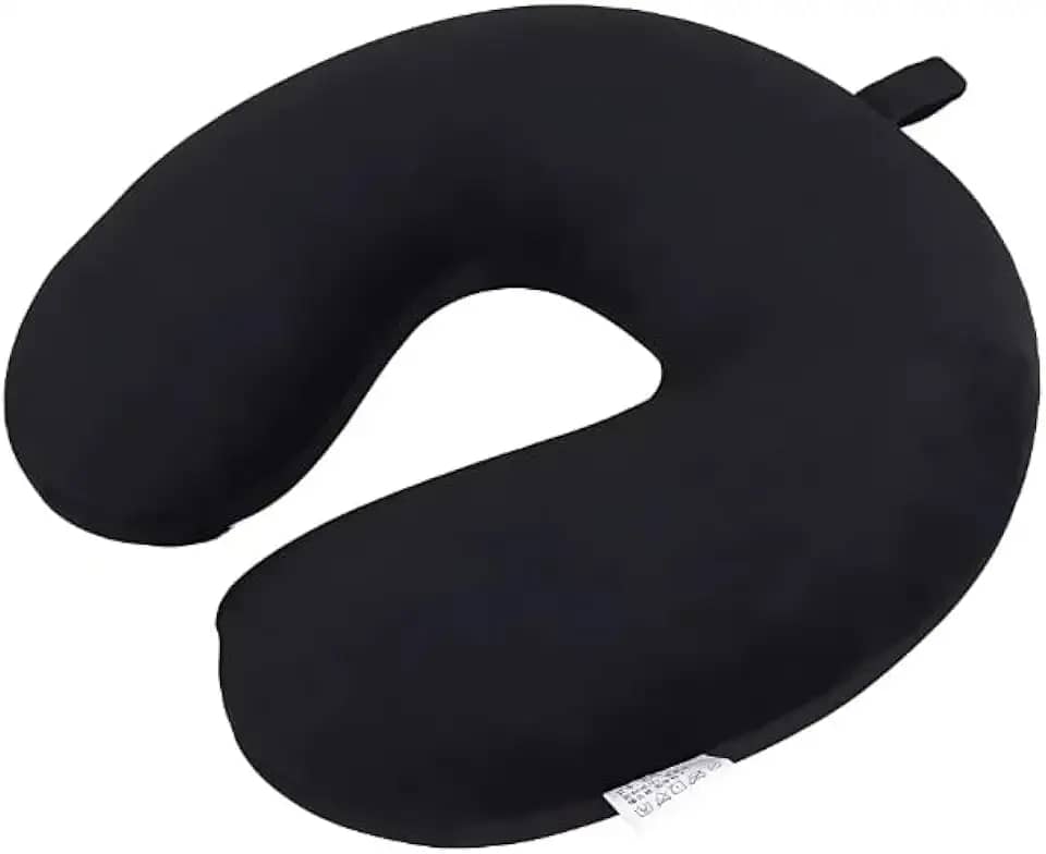 Travesseiro Almofada Para Viagem Pescoço Peluciada Premium com Enchimento de Fibra de Silicone Super Macia e Confortável (Preto)