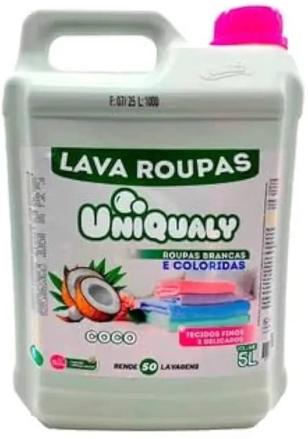 Lava Roupa Uniqualy Sabão Líquido Roupas Brancas E Coloridas Com Óleo De Coco Natural Galão 5L