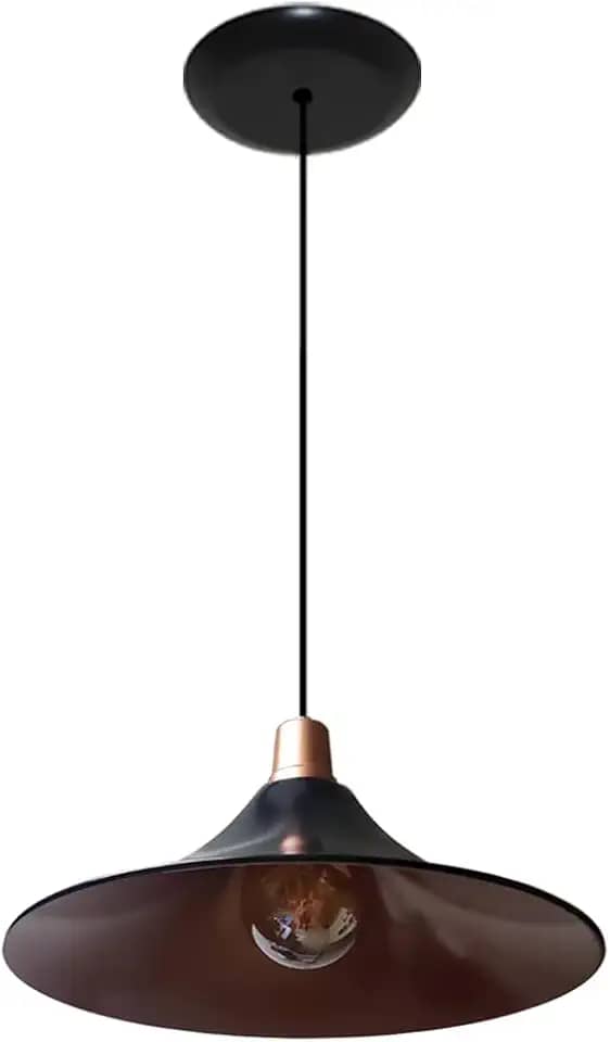Luminária Pendente Modelo Chapéu Chines - ideal para mesa de jantar, mesa de sinuca, bilhar, sala - Cor Preto com Cobre