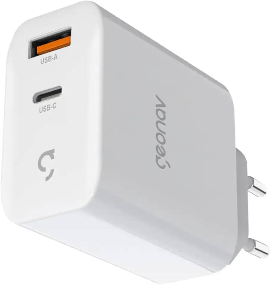 Geonav Carregador Universal SuperPower GaN Duo, 65W, 1 USB-A e 1 USB-C, tecnologias Quick Charge, Power Delivery, PPS*, CH65PDQC, Branco