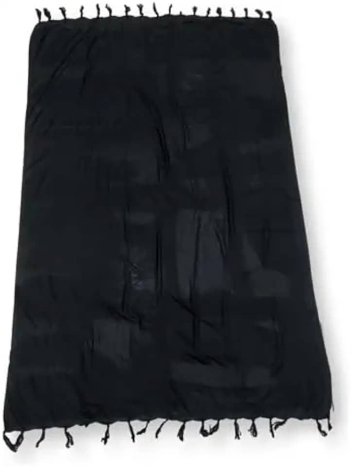 Canga Praia Tradicional, Preta com Franjas, Tecido 100% Viscose Leve para Uso na Praia e Piscina