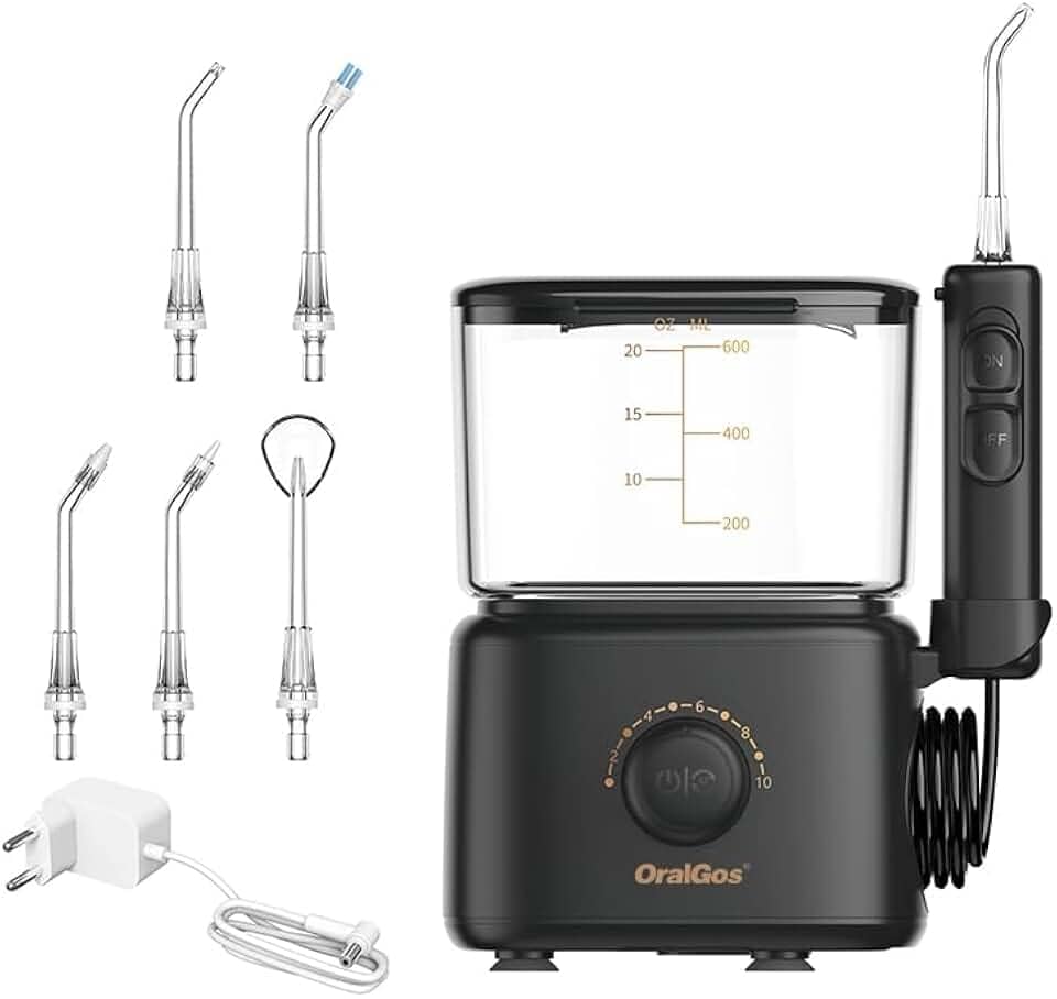 Irrigador Bucal Profissional, Reservatório de 600ml, Bivolt, Multifuncional Saúde, Limpeza Profunda, Jato de Água Ultrassônico, 10 Níveis de Pressão, Escova Elétrica, Versão Familiar, 5 Pontas Substituíveis, Preto