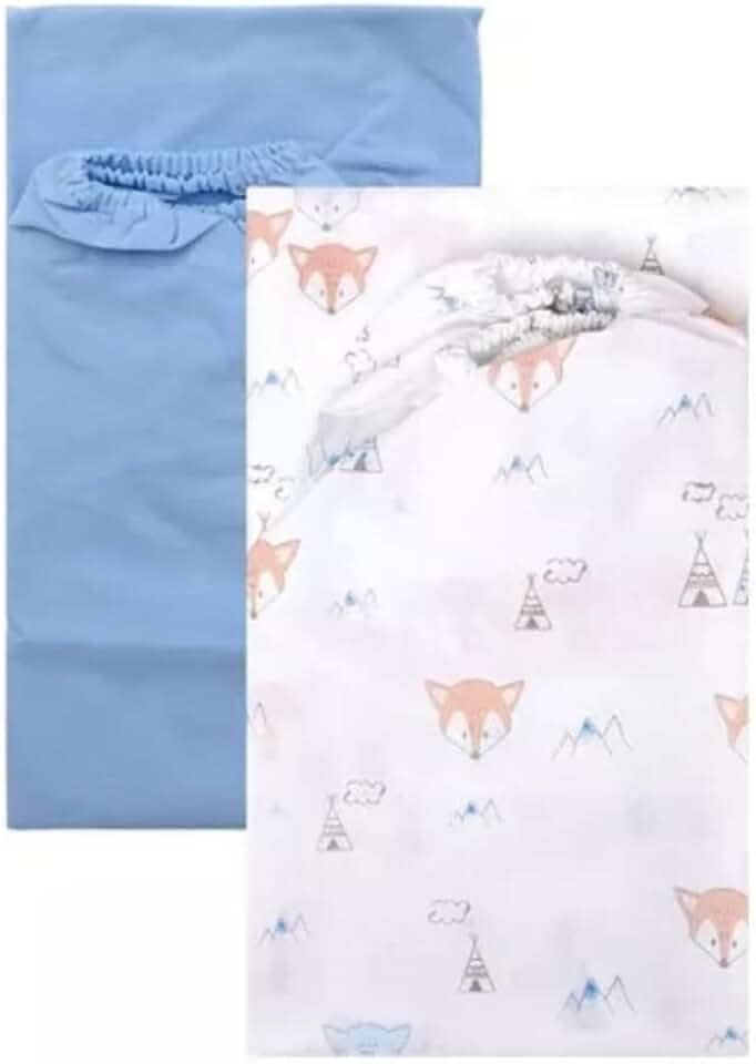Kit 2 un Lençol Para Berço Americano Bebe Elástico Avulso Menino 130x70CM 100% Algodão Raposinha Aauzl e Branco