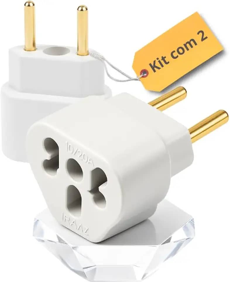 Kit com 02 Adaptadores de Tomada 10A e 20A Bivolt - Adaptador para Chapinhas, Secador de Cabelo, Ferro de Passar, Airfryer- Plugue Seguro para Eletrodomésticos e Eletrônicos até 250V